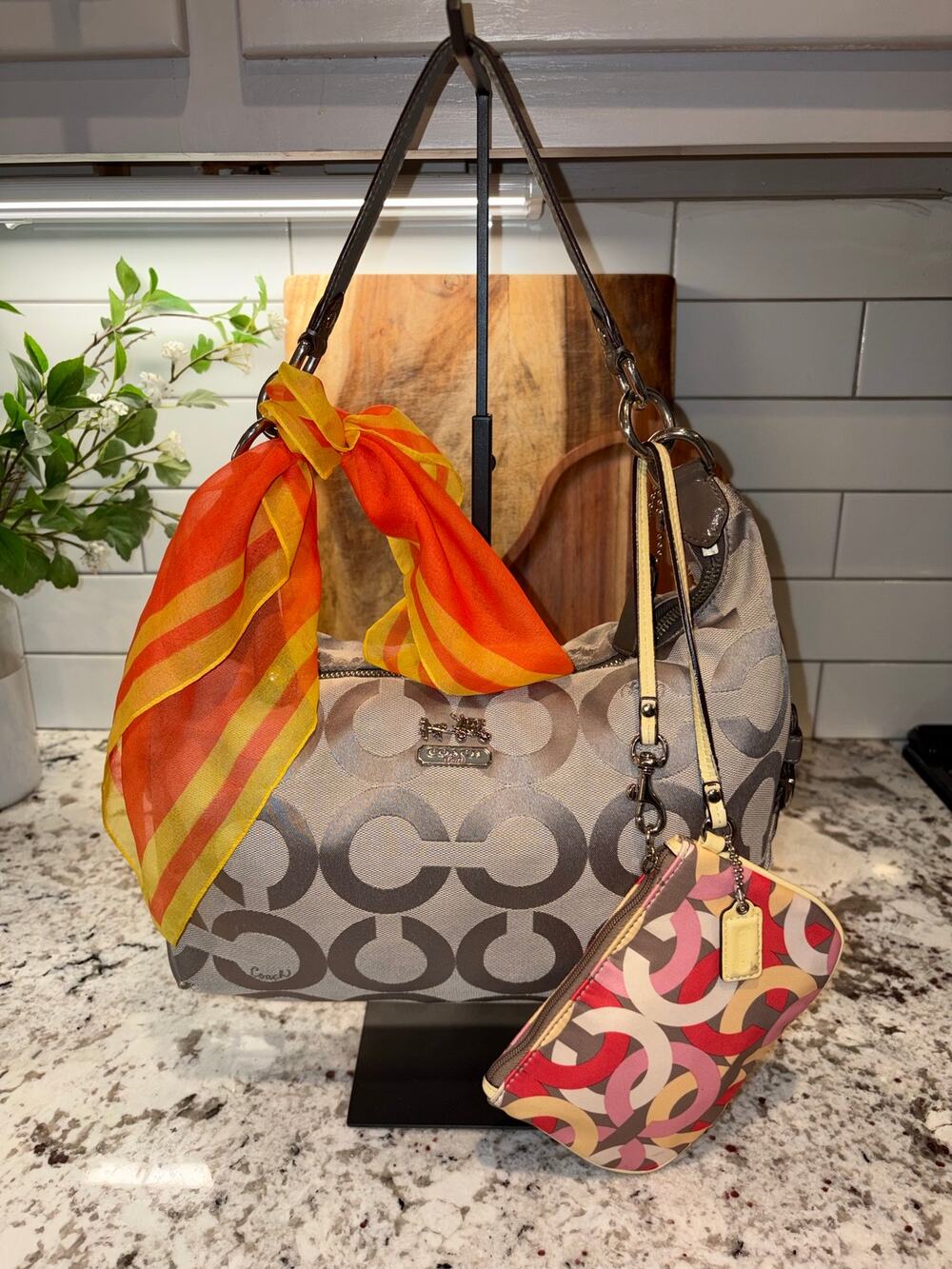 Coach 15096 Silver Canvas Logo CC Shoulder Bag Y2K Kristin Multicolor Wristlet